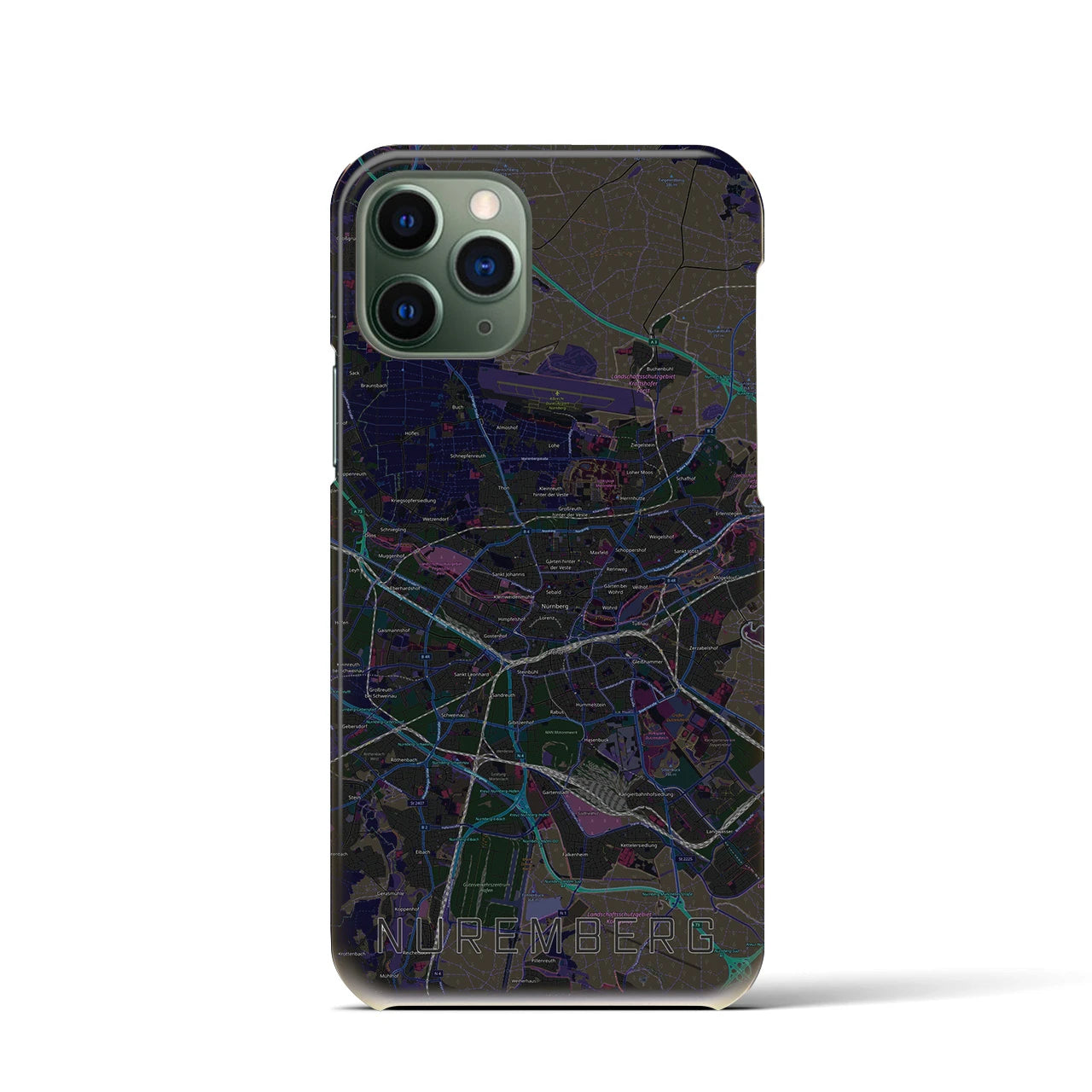 【ニュルンベルク】地図柄iPhoneケース（バックカバータイプ・ブラック）iPhone 11 Pro 用