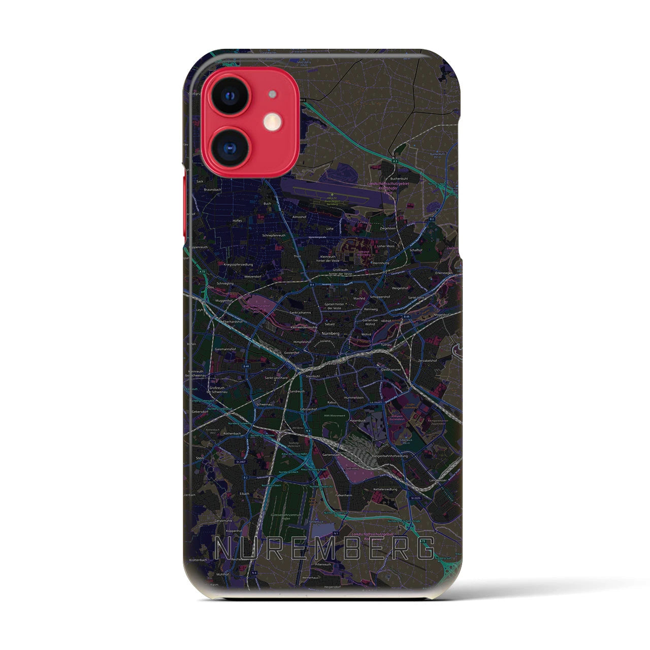【ニュルンベルク】地図柄iPhoneケース（バックカバータイプ・ブラック）iPhone 11 用