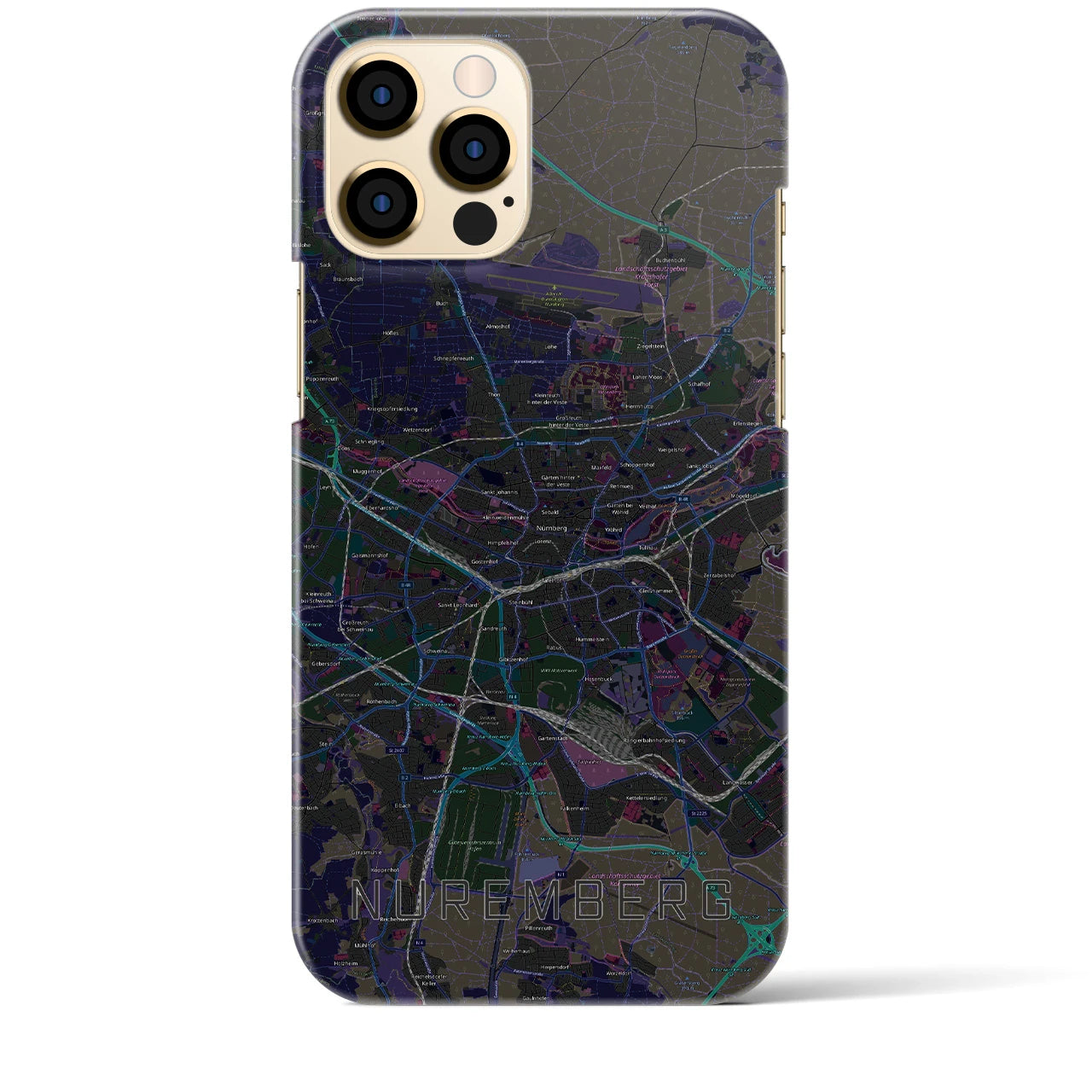 【ニュルンベルク】地図柄iPhoneケース（バックカバータイプ・ブラック）iPhone 12 Pro Max 用