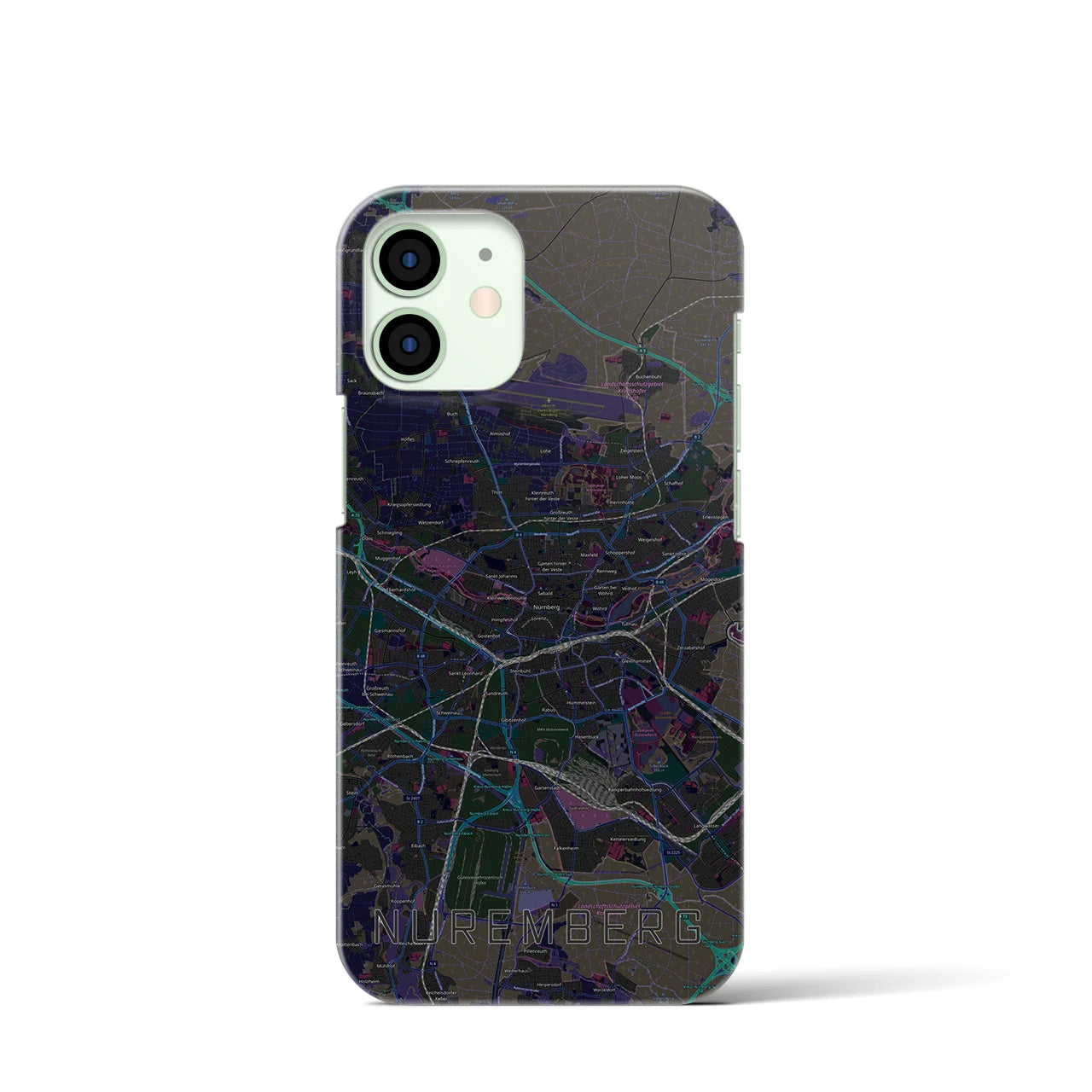 【ニュルンベルク】地図柄iPhoneケース（バックカバータイプ・ブラック）iPhone 12 mini 用