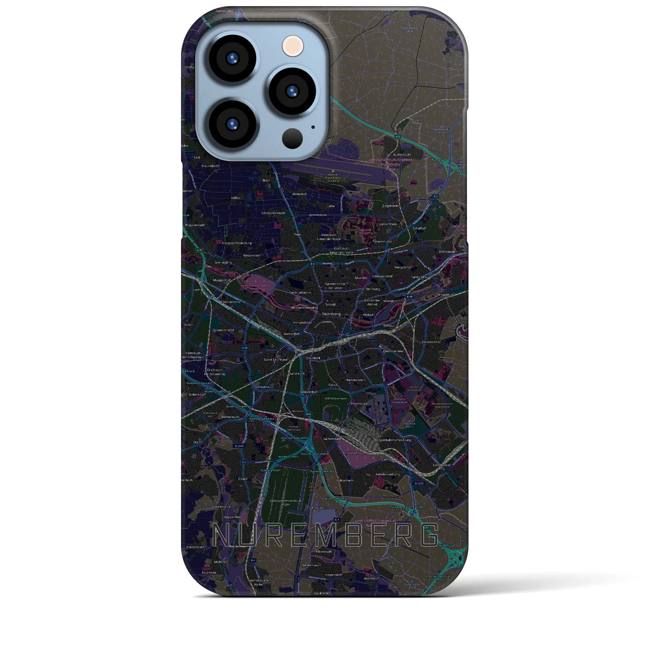 【ニュルンベルク】地図柄iPhoneケース（バックカバータイプ・ブラック）iPhone 13 Pro Max 用