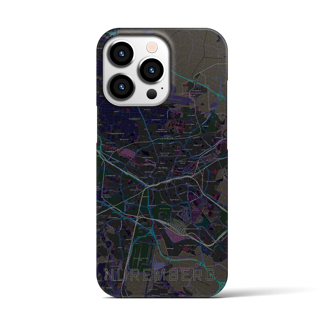 【ニュルンベルク】地図柄iPhoneケース（バックカバータイプ・ブラック）iPhone 13 Pro 用