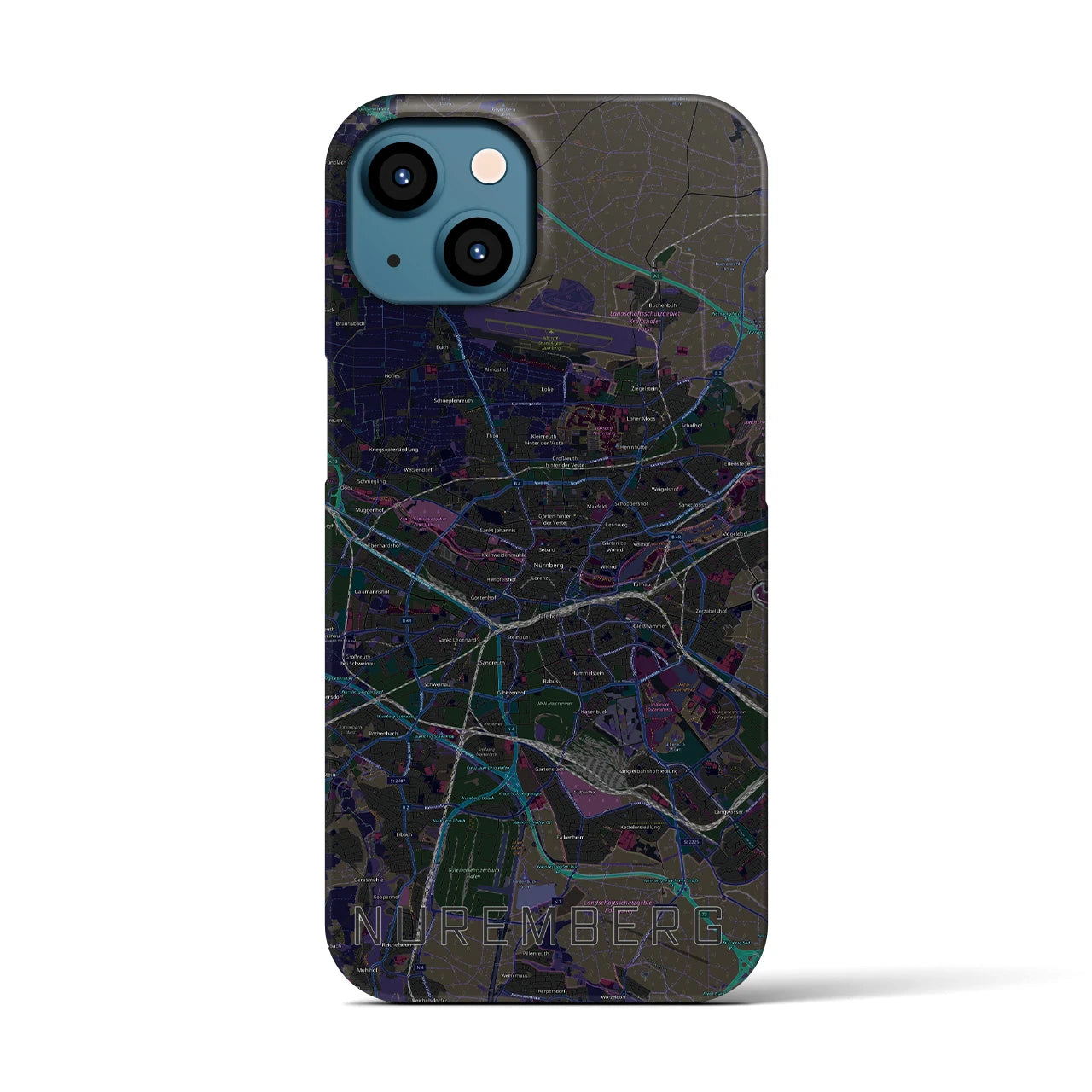 【ニュルンベルク】地図柄iPhoneケース（バックカバータイプ・ブラック）iPhone 13 用