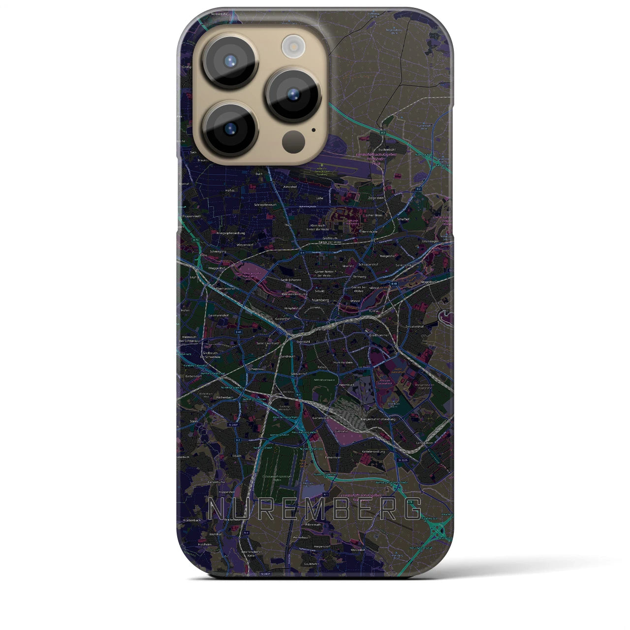 【ニュルンベルク】地図柄iPhoneケース（バックカバータイプ・ブラック）iPhone 14 Pro Max 用