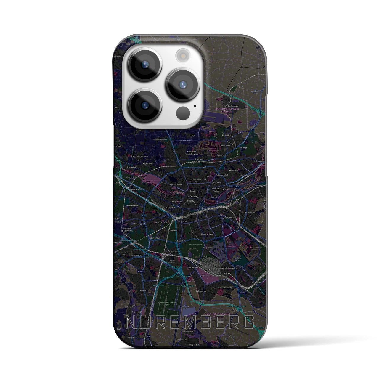 【ニュルンベルク】地図柄iPhoneケース（バックカバータイプ・ブラック）iPhone 14 Pro 用
