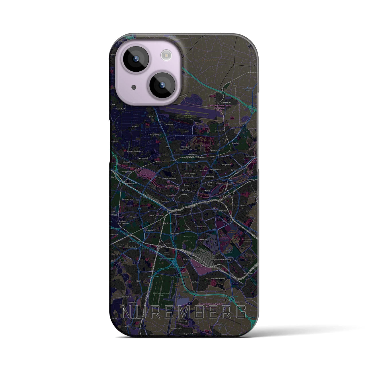 【ニュルンベルク】地図柄iPhoneケース（バックカバータイプ・ブラック）iPhone 14 用