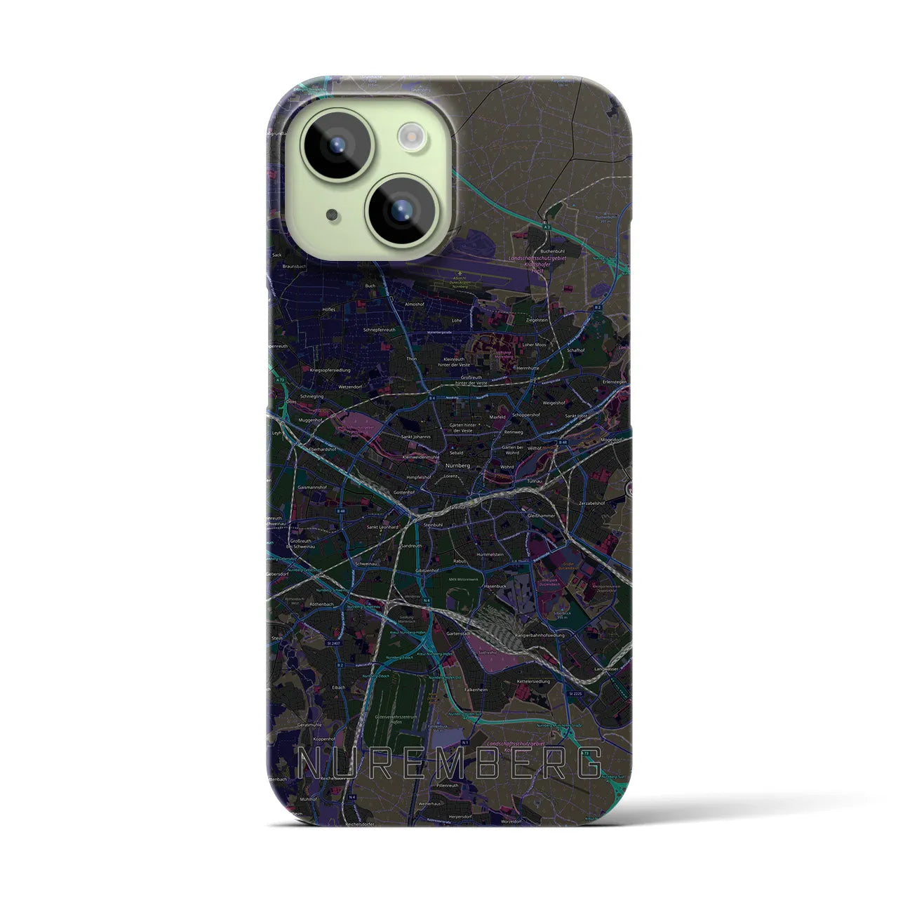 【ニュルンベルク】地図柄iPhoneケース（バックカバータイプ・ブラック）iPhone 15 用