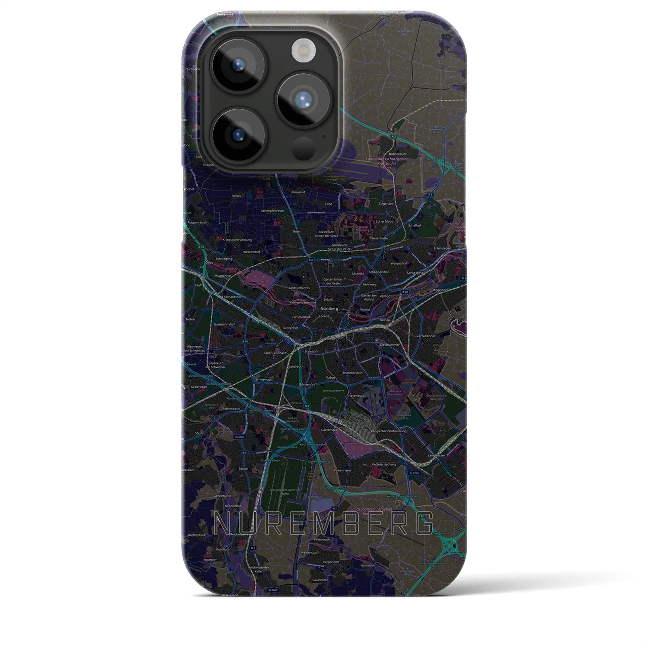 【ニュルンベルク】地図柄iPhoneケース（バックカバータイプ・ブラック）iPhone 15 Pro Max 用