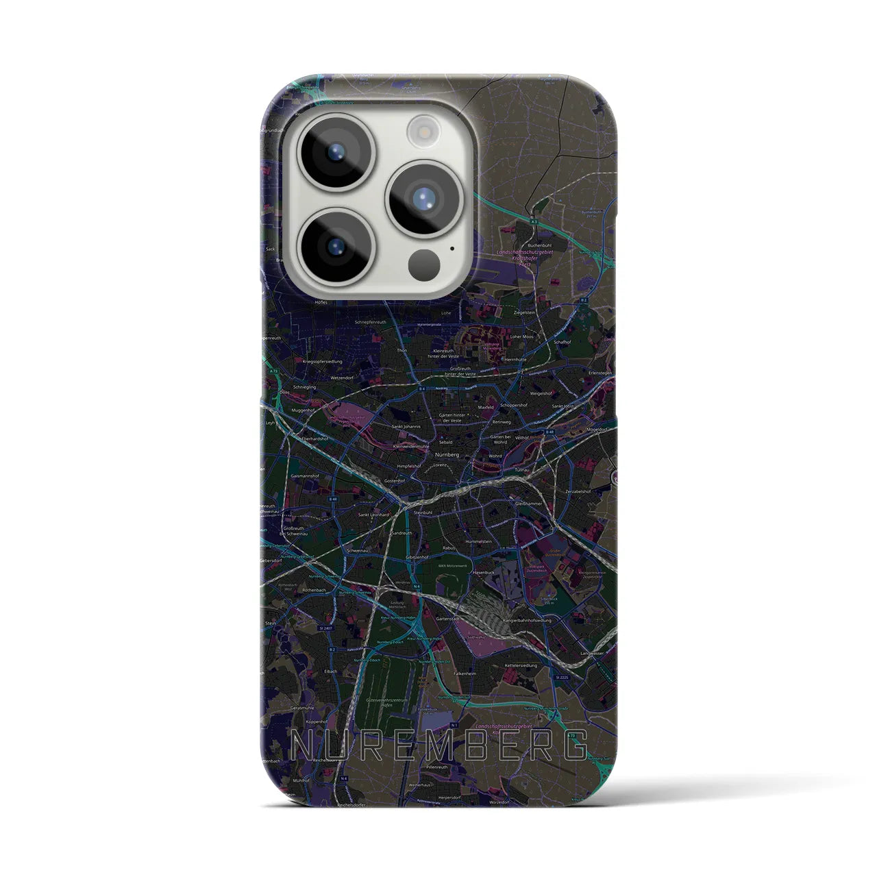 【ニュルンベルク】地図柄iPhoneケース（バックカバータイプ・ブラック）iPhone 15 Pro 用