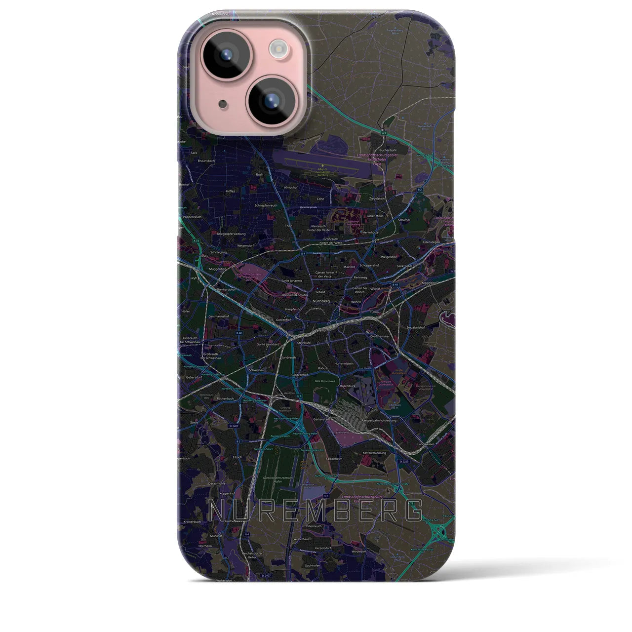 【ニュルンベルク】地図柄iPhoneケース（バックカバータイプ・ブラック）iPhone 15 Plus 用