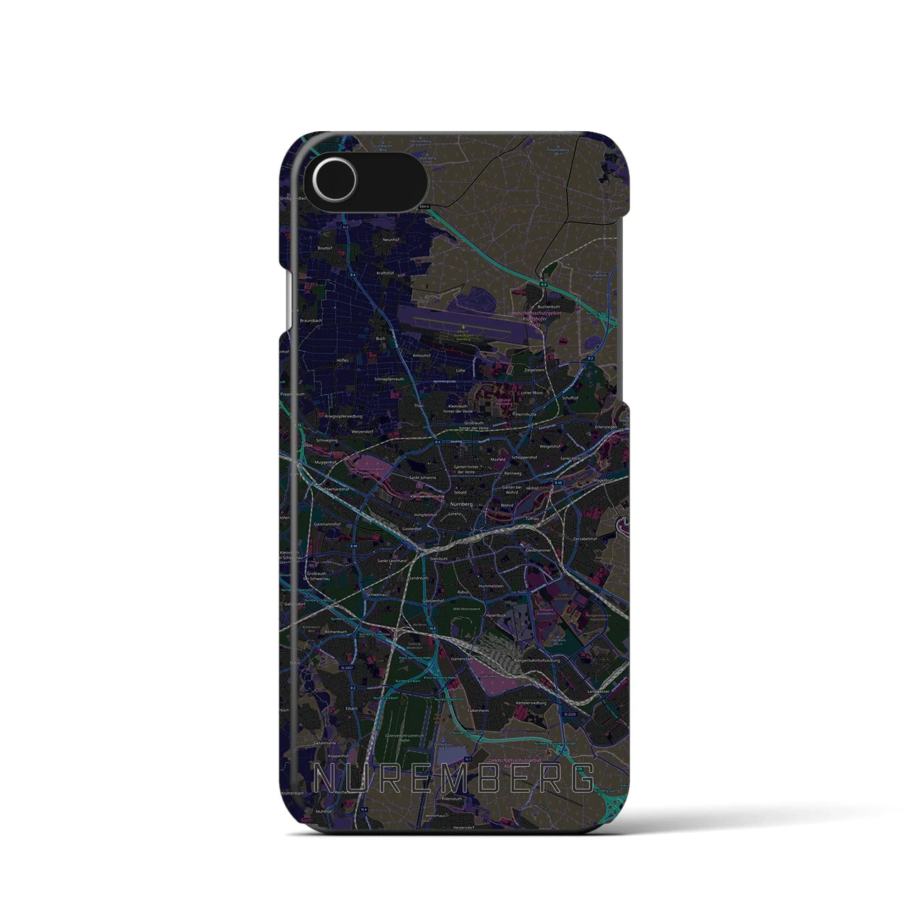 【ニュルンベルク】地図柄iPhoneケース（バックカバータイプ・ブラック）iPhone SE（第3 / 第2世代） / 8 / 7 / 6s / 6 用
