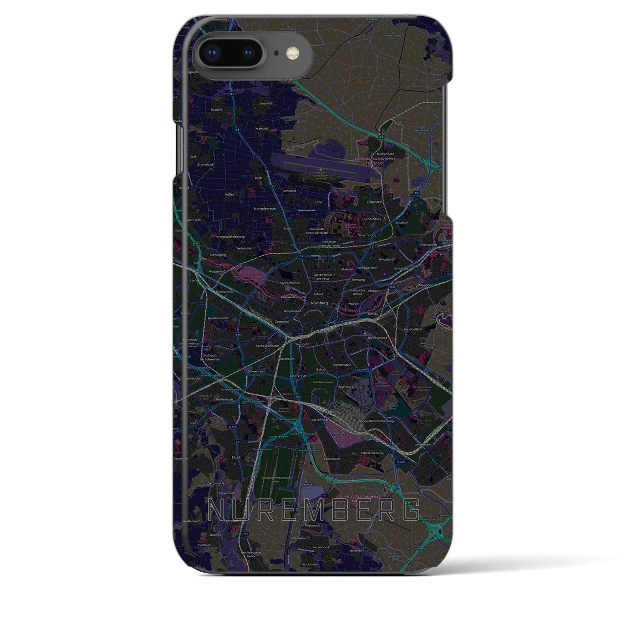 【ニュルンベルク】地図柄iPhoneケース（バックカバータイプ・ブラック）iPhone 8Plus /7Plus / 6sPlus / 6Plus 用