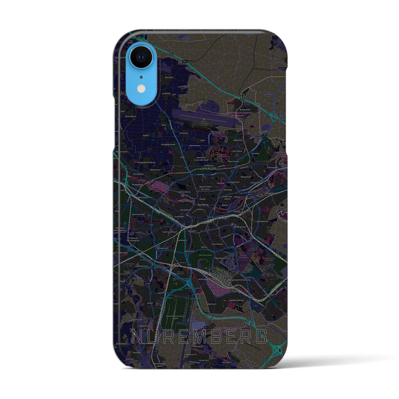 【ニュルンベルク】地図柄iPhoneケース（バックカバータイプ・ブラック）iPhone XR 用