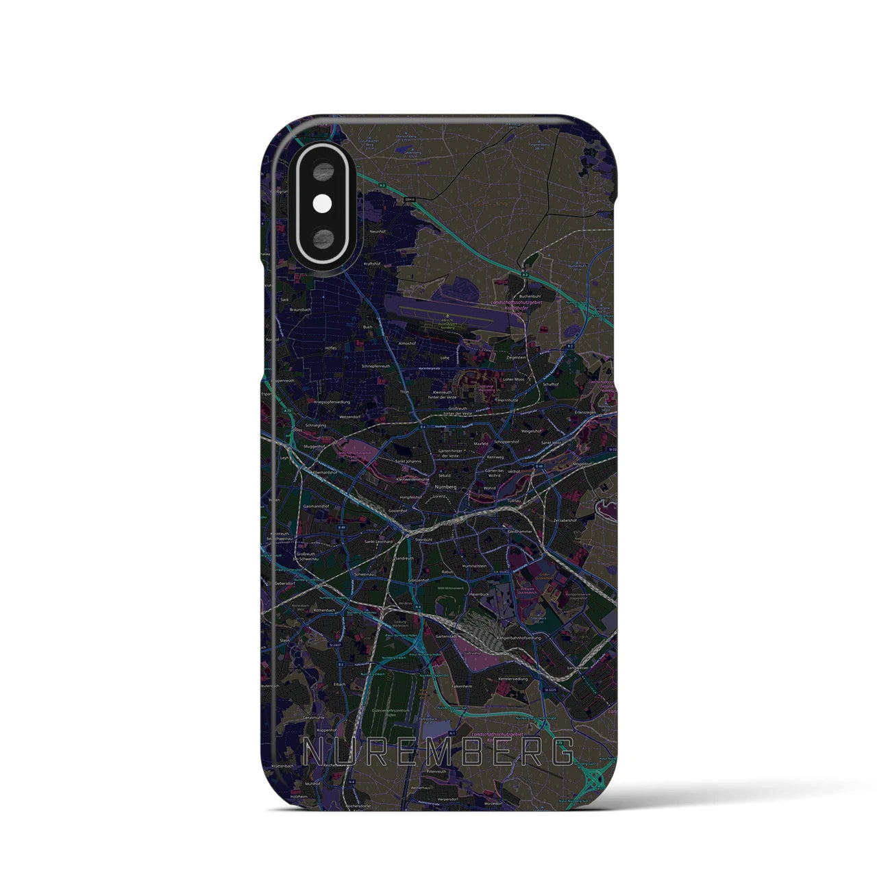 【ニュルンベルク】地図柄iPhoneケース（バックカバータイプ・ブラック）iPhone XS / X 用