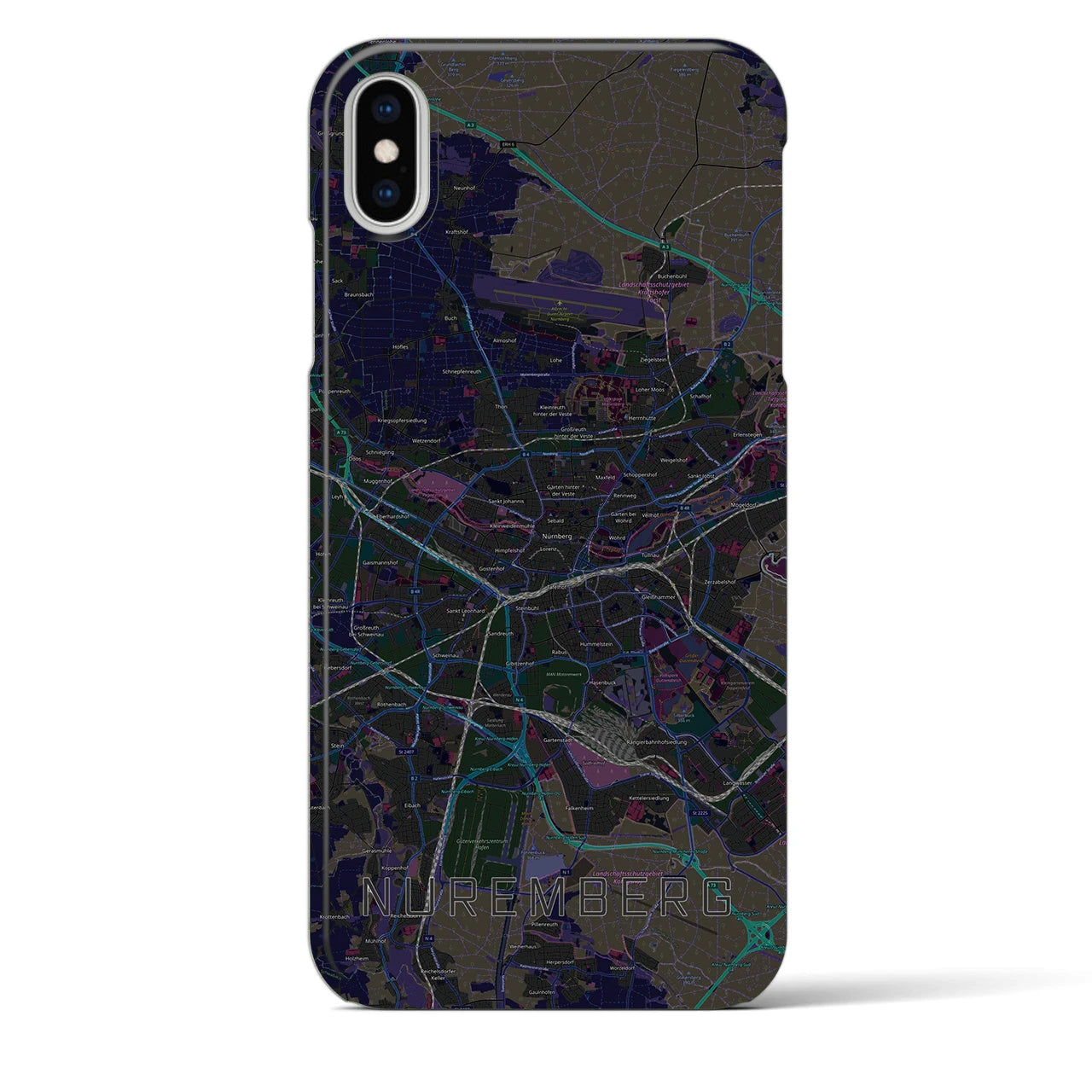 【ニュルンベルク】地図柄iPhoneケース（バックカバータイプ・ブラック）iPhone XS Max 用