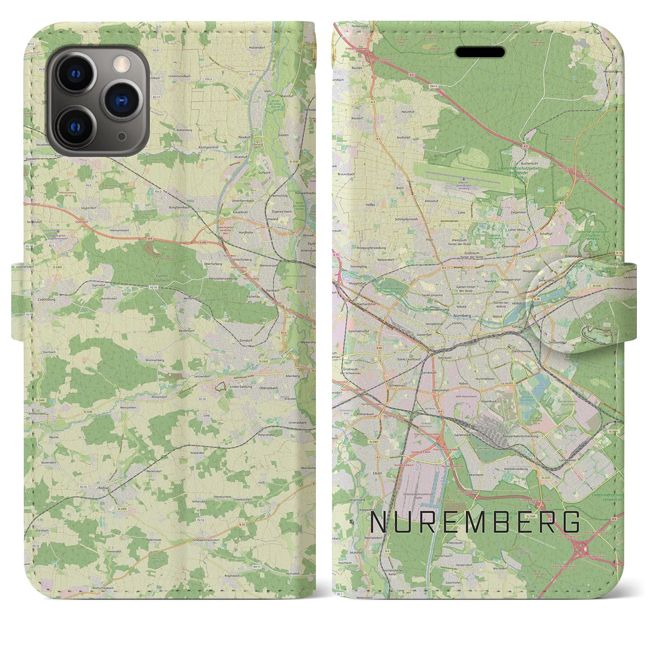 【ニュルンベルク】地図柄iPhoneケース（手帳両面タイプ・ナチュラル）iPhone 11 Pro Max 用