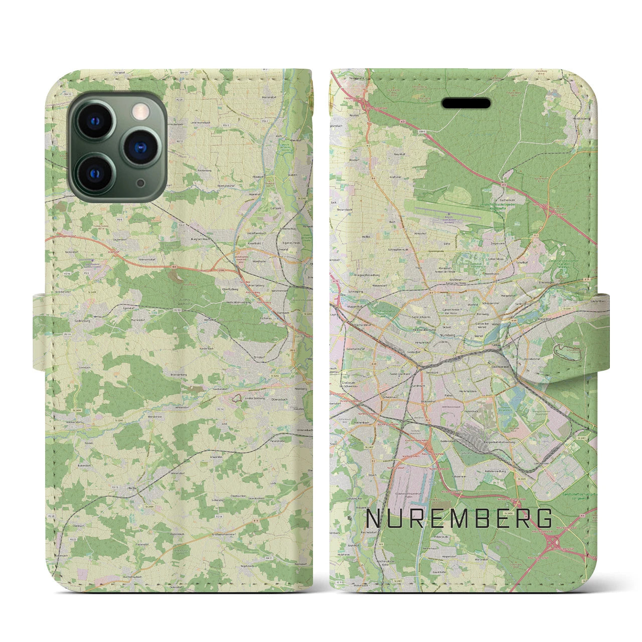 【ニュルンベルク】地図柄iPhoneケース（手帳両面タイプ・ナチュラル）iPhone 11 Pro 用