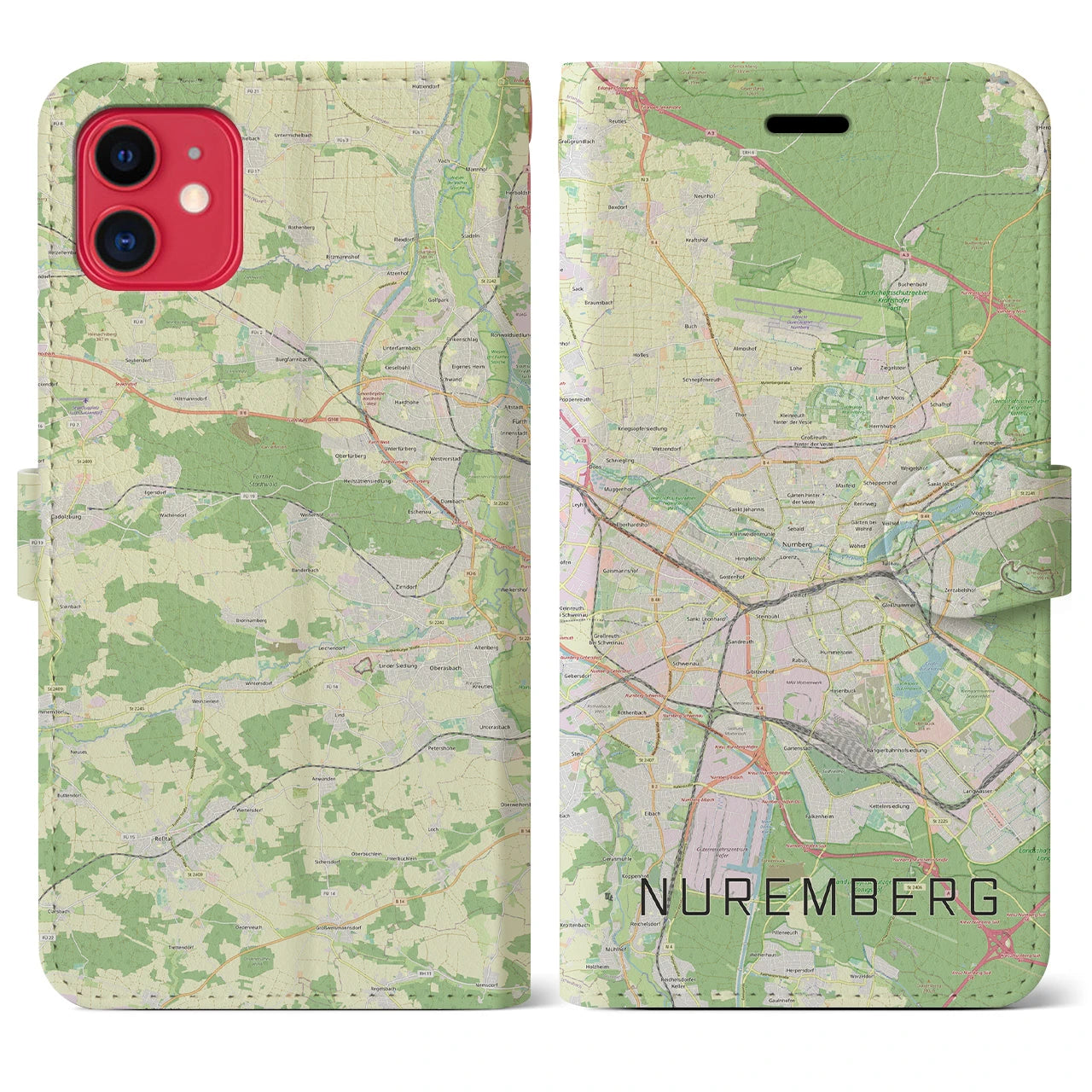 【ニュルンベルク】地図柄iPhoneケース（手帳両面タイプ・ナチュラル）iPhone 11 用