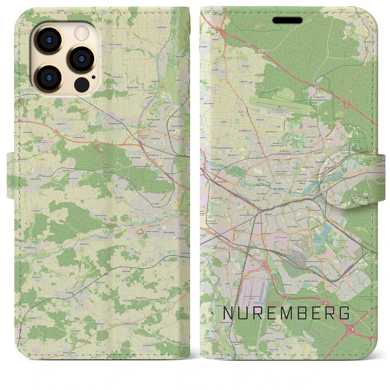【ニュルンベルク】地図柄iPhoneケース（手帳両面タイプ・ナチュラル）iPhone 12 Pro Max 用
