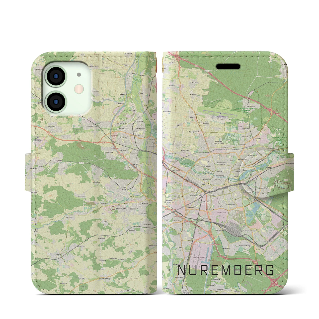 【ニュルンベルク】地図柄iPhoneケース（手帳両面タイプ・ナチュラル）iPhone 12 mini 用