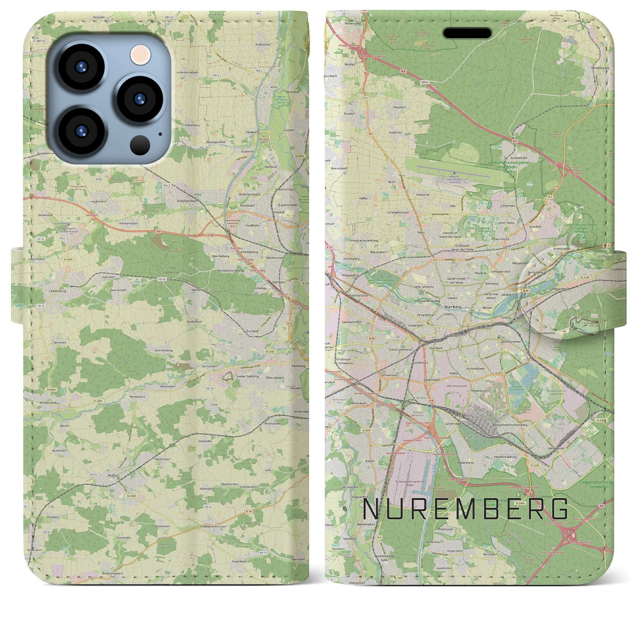 【ニュルンベルク】地図柄iPhoneケース（手帳両面タイプ・ナチュラル）iPhone 13 Pro Max 用