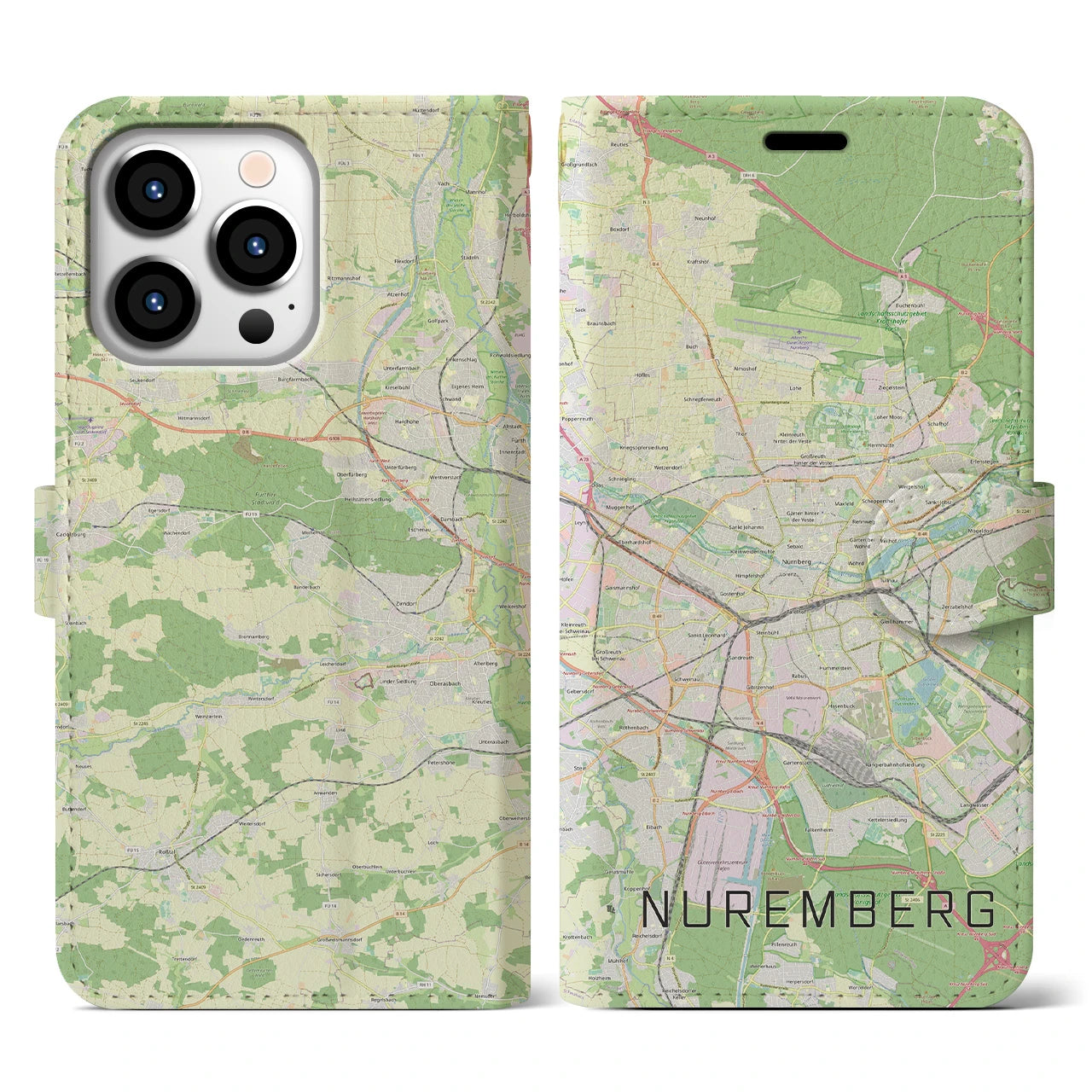 【ニュルンベルク】地図柄iPhoneケース（手帳両面タイプ・ナチュラル）iPhone 13 Pro 用