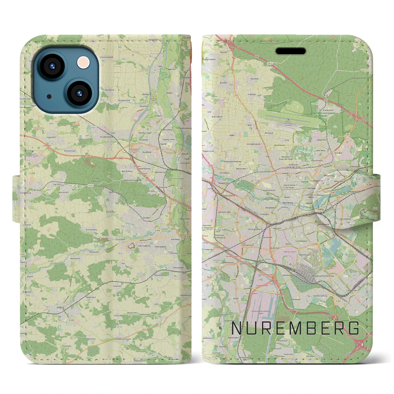 【ニュルンベルク】地図柄iPhoneケース（手帳両面タイプ・ナチュラル）iPhone 13 用