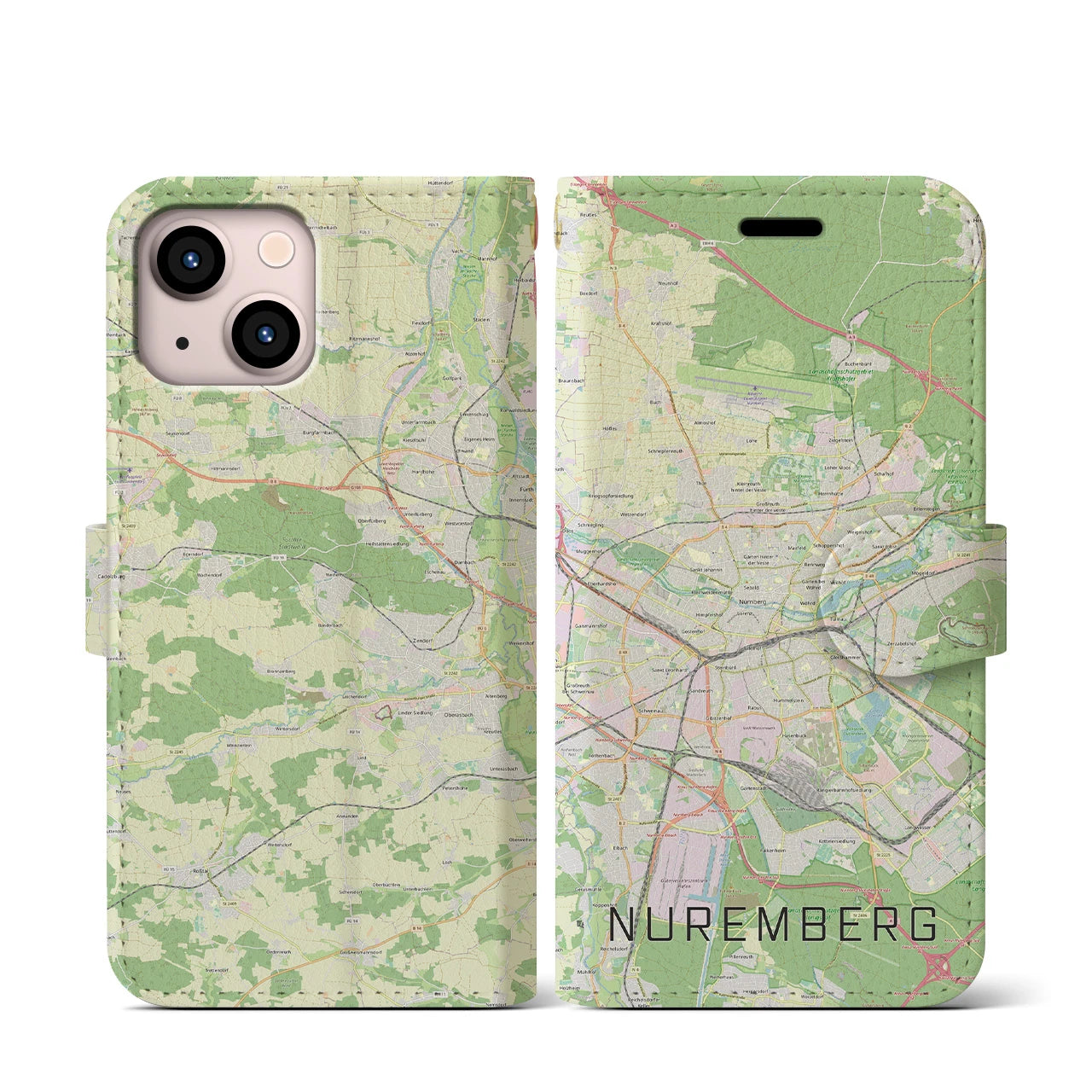 【ニュルンベルク】地図柄iPhoneケース（手帳両面タイプ・ナチュラル）iPhone 13 mini 用