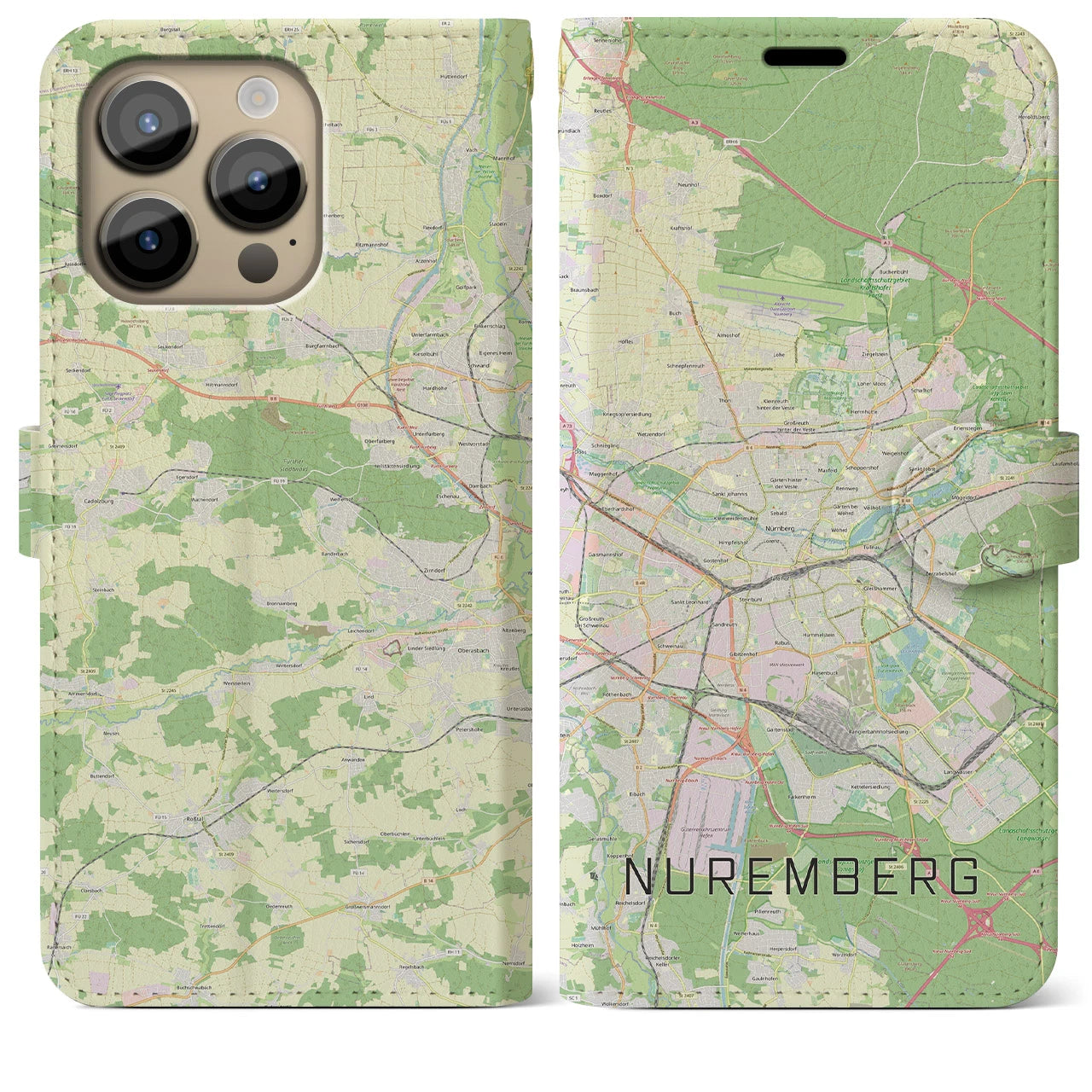 【ニュルンベルク】地図柄iPhoneケース（手帳両面タイプ・ナチュラル）iPhone 14 Pro Max 用
