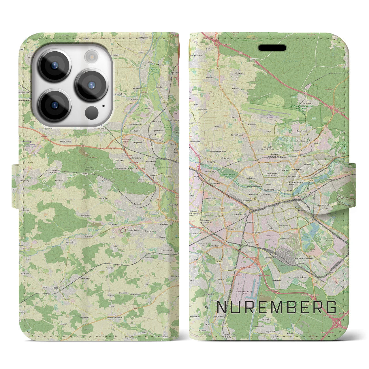 【ニュルンベルク】地図柄iPhoneケース（手帳両面タイプ・ナチュラル）iPhone 14 Pro 用
