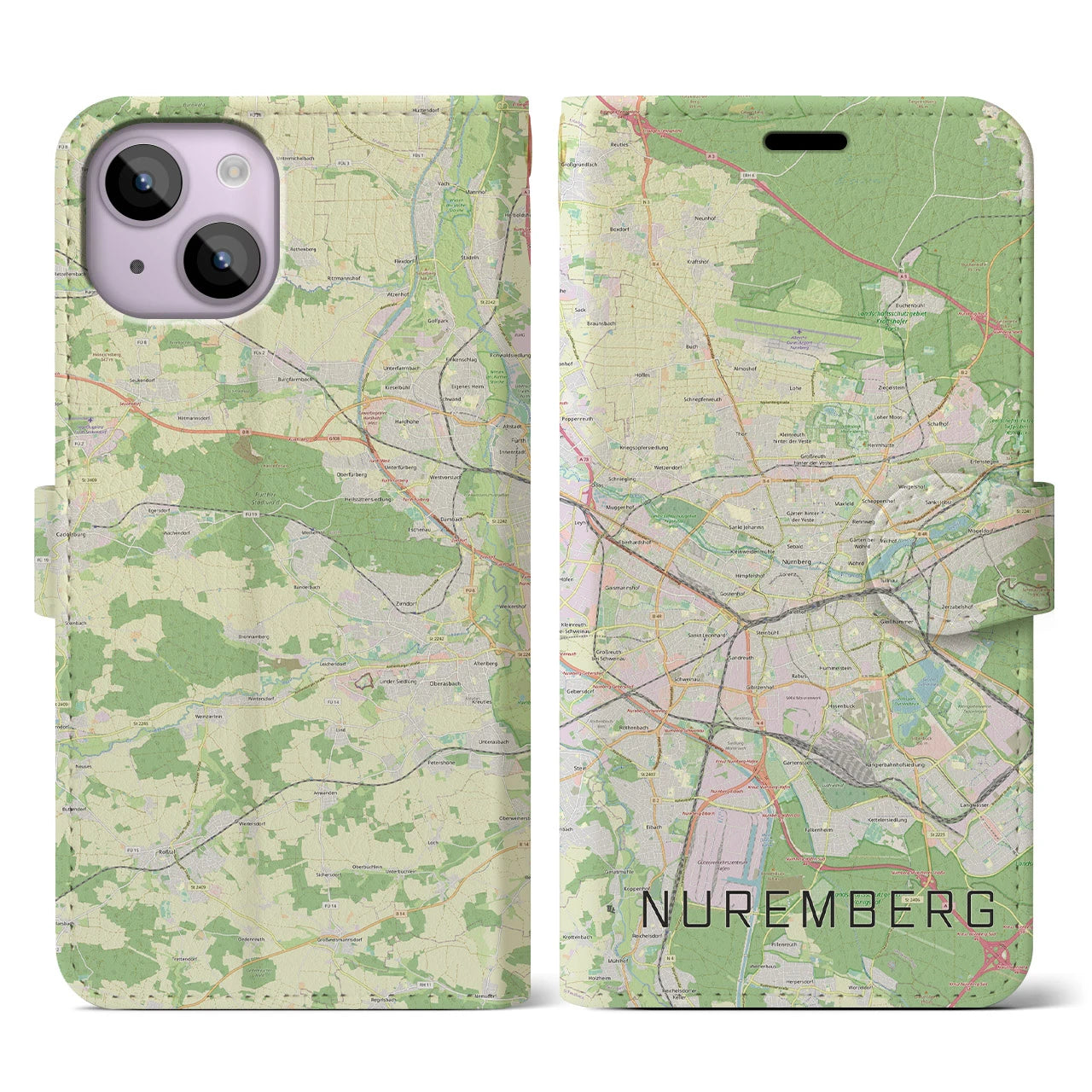 【ニュルンベルク】地図柄iPhoneケース（手帳両面タイプ・ナチュラル）iPhone 14 用