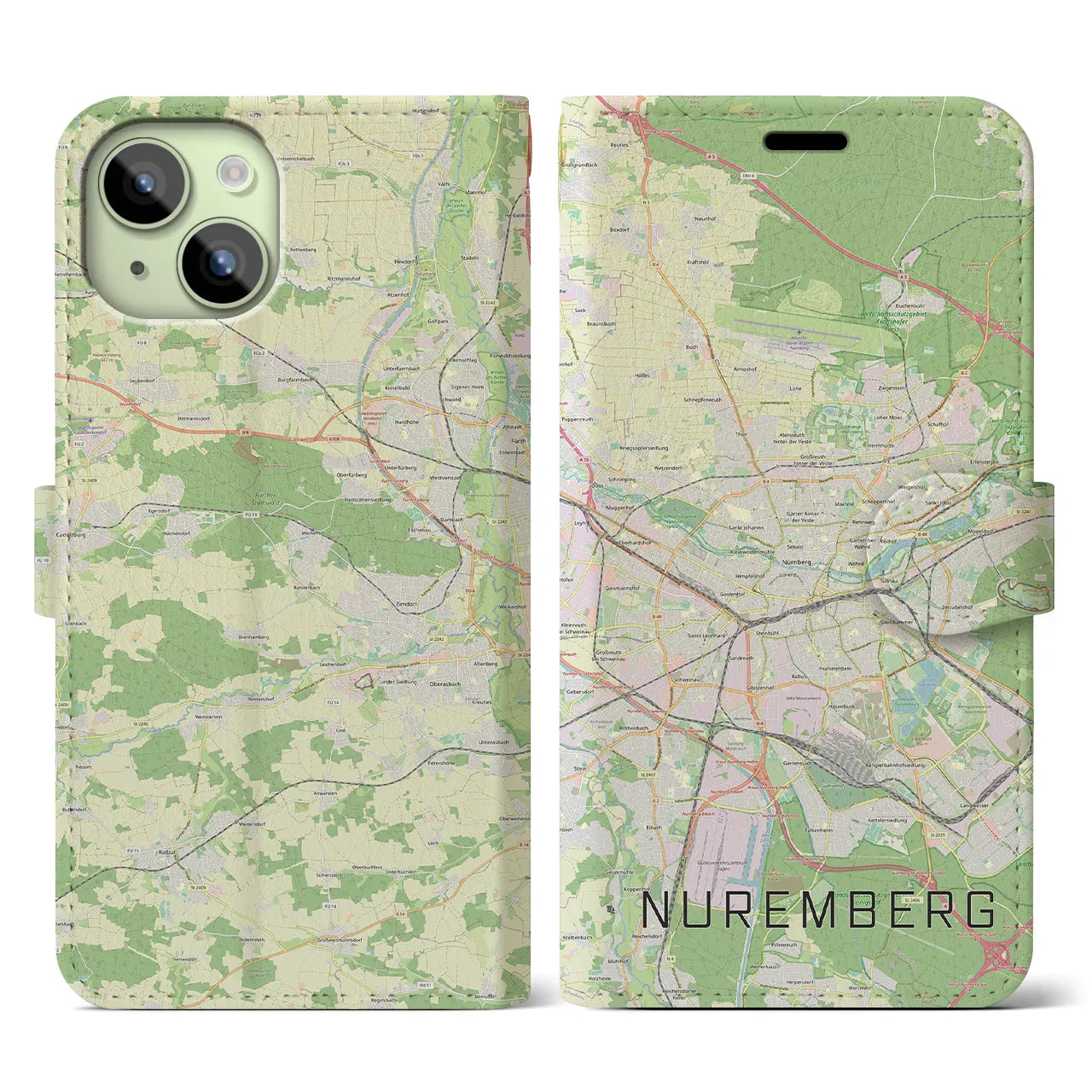 【ニュルンベルク】地図柄iPhoneケース（手帳両面タイプ・ナチュラル）iPhone 15 用