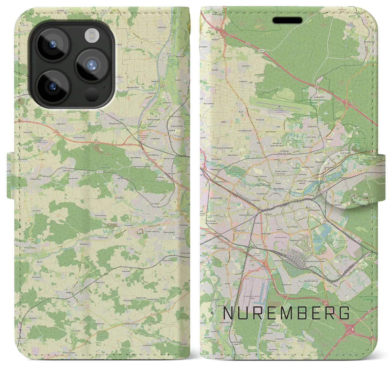 【ニュルンベルク】地図柄iPhoneケース（手帳両面タイプ・ナチュラル）iPhone 15 Pro Max 用