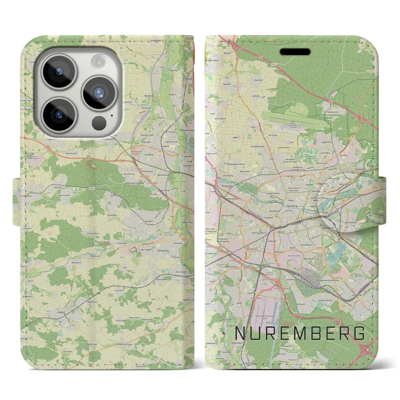 【ニュルンベルク】地図柄iPhoneケース（手帳両面タイプ・ナチュラル）iPhone 15 Pro 用