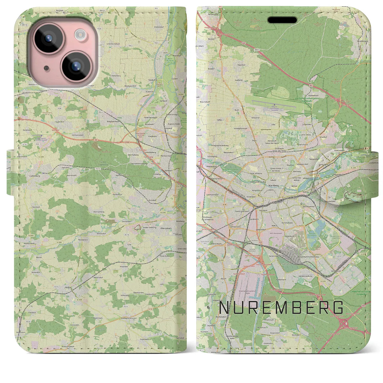 【ニュルンベルク】地図柄iPhoneケース（手帳両面タイプ・ナチュラル）iPhone 15 Plus 用