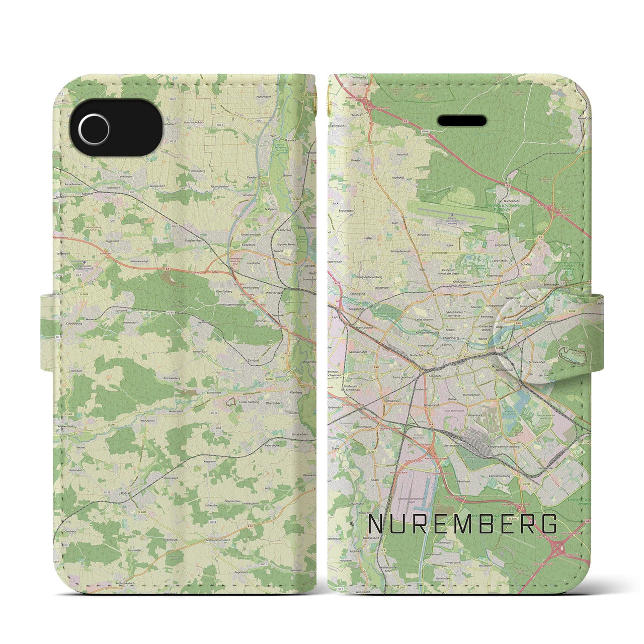 【ニュルンベルク】地図柄iPhoneケース（手帳両面タイプ・ナチュラル）iPhone SE（第3 / 第2世代） / 8 / 7 / 6s / 6 用