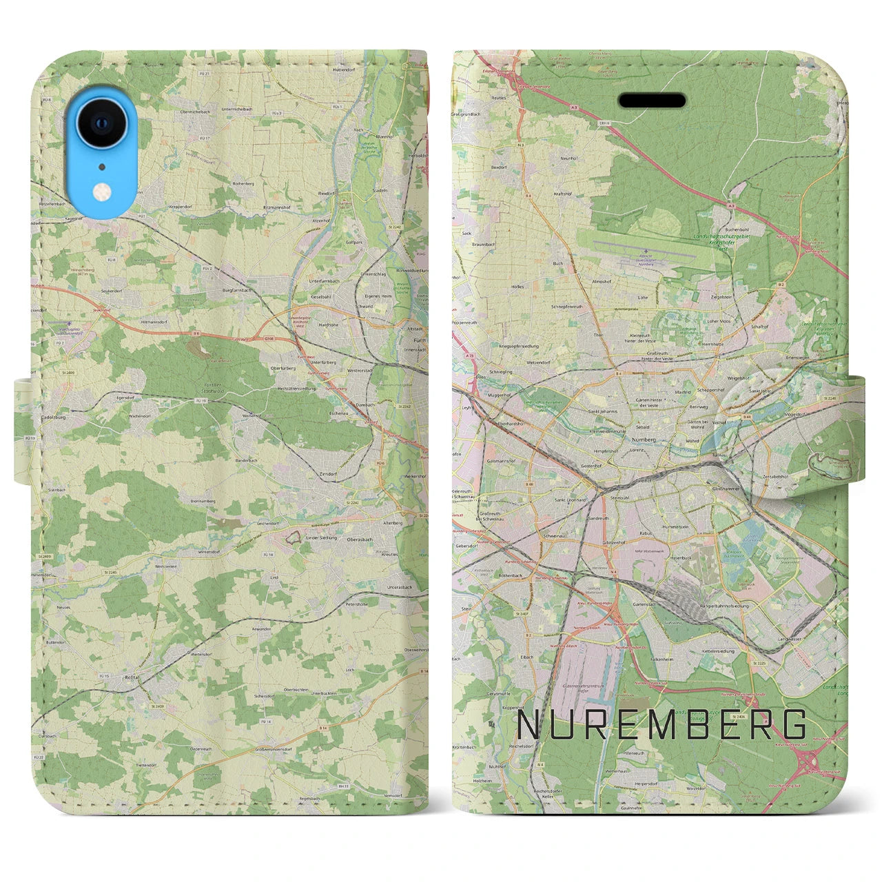 【ニュルンベルク】地図柄iPhoneケース（手帳両面タイプ・ナチュラル）iPhone XR 用