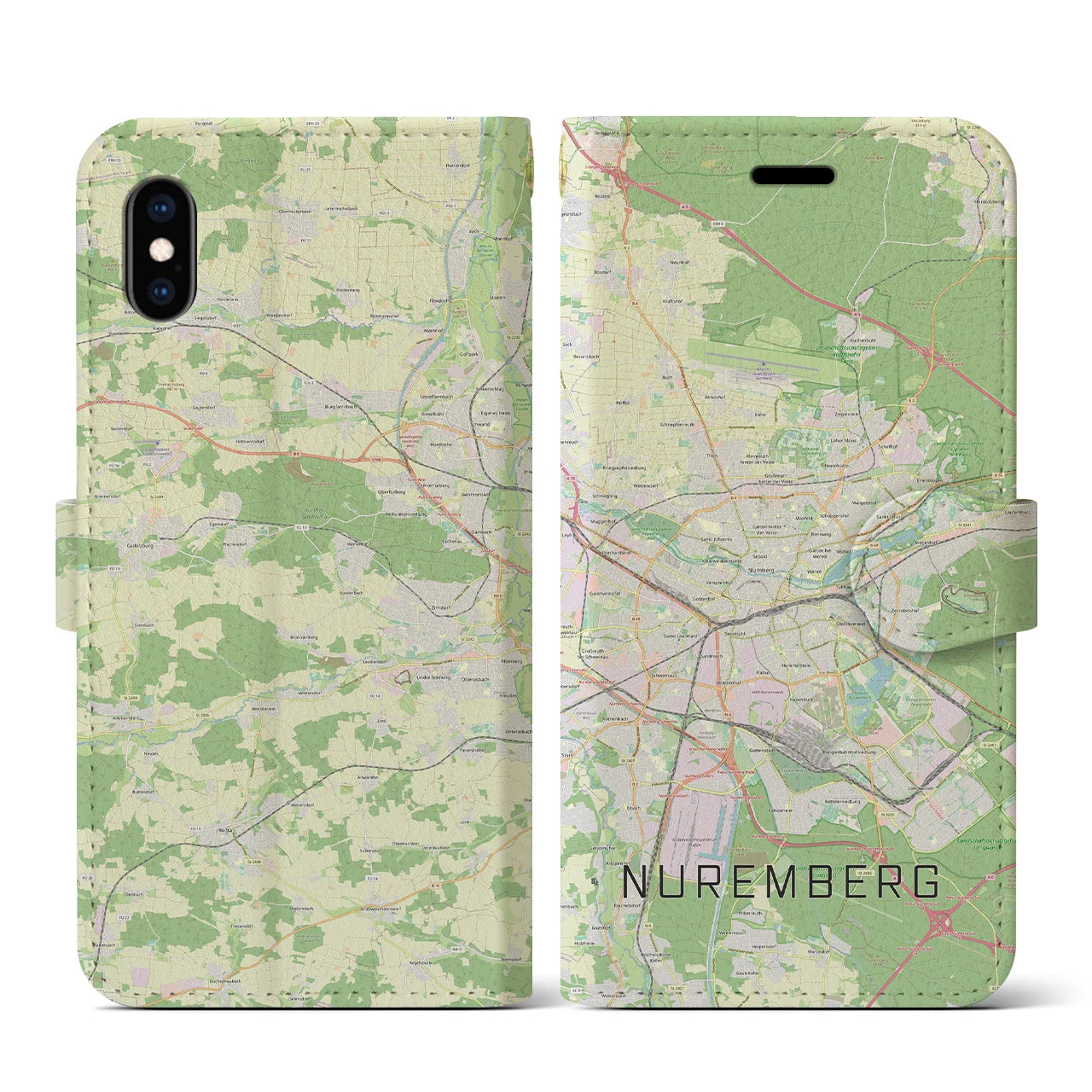【ニュルンベルク】地図柄iPhoneケース（手帳両面タイプ・ナチュラル）iPhone XS / X 用