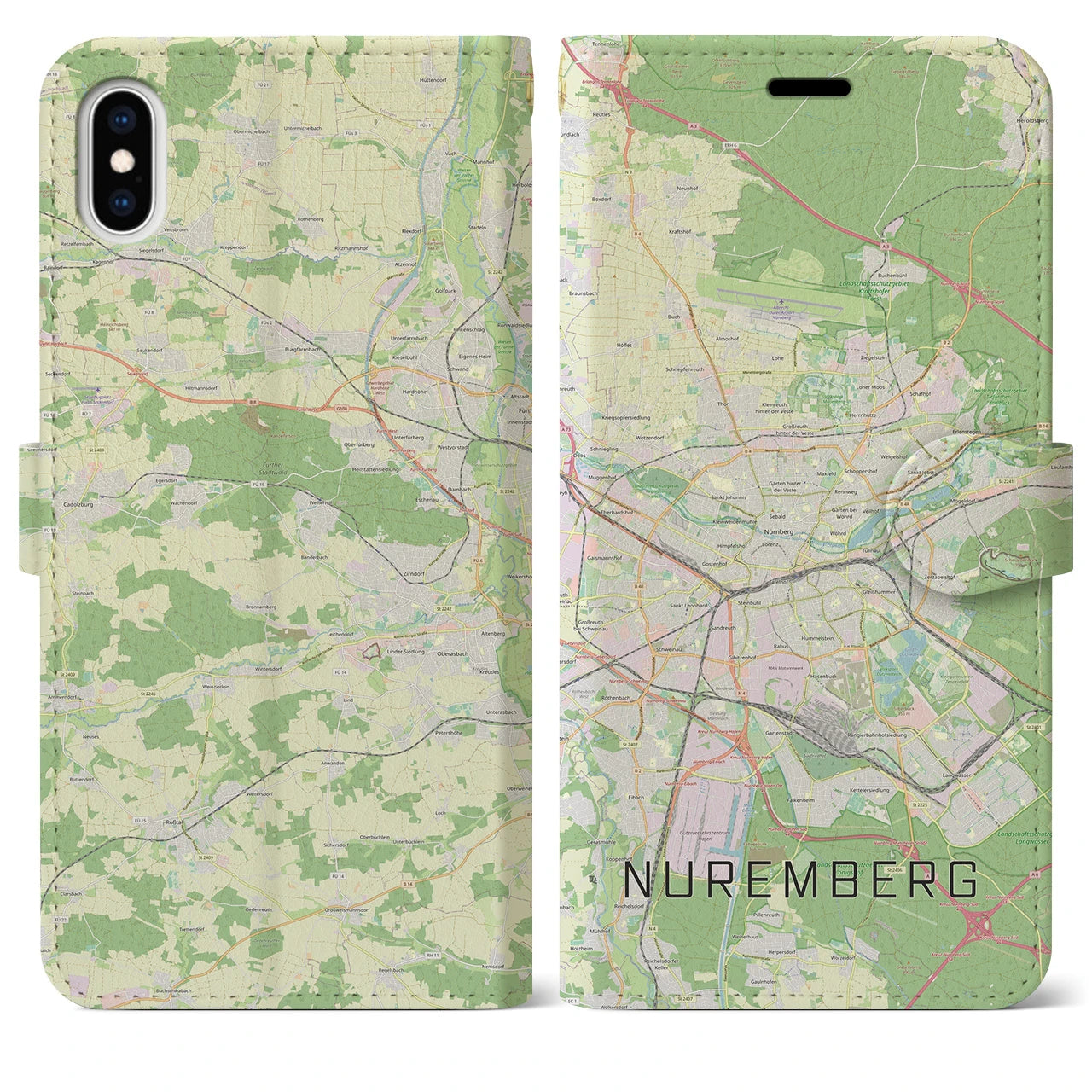 【ニュルンベルク】地図柄iPhoneケース（手帳両面タイプ・ナチュラル）iPhone XS Max 用