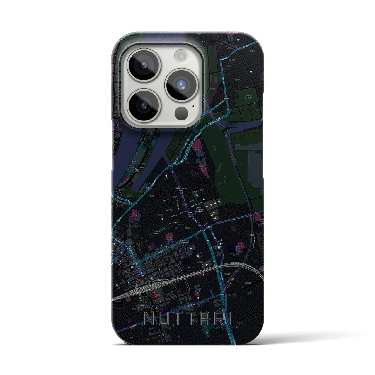 【沼垂】地図柄iPhoneケース（バックカバータイプ・ブラック）iPhone 15 Pro 用