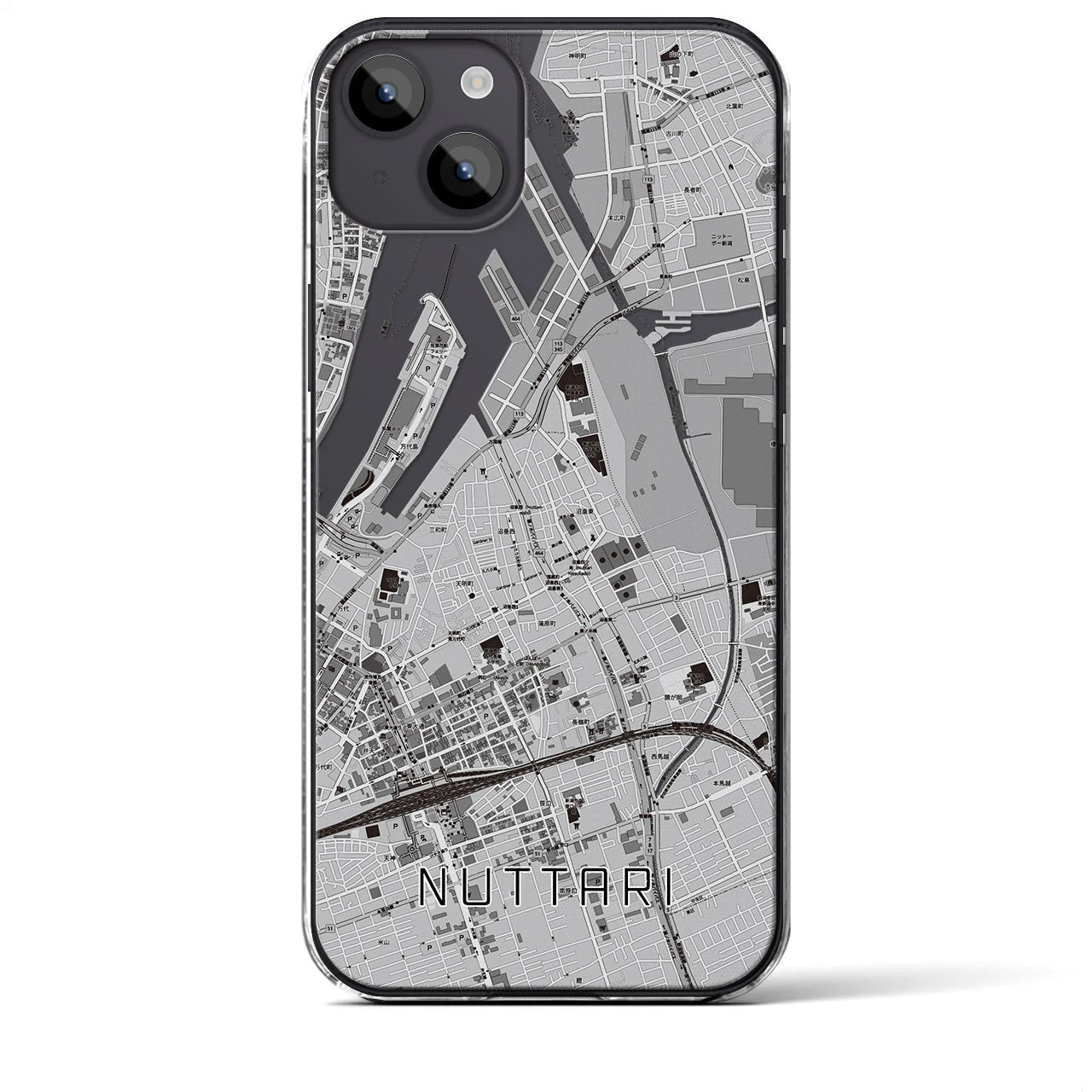【沼垂】地図柄iPhoneケース（クリアタイプ・モノトーン）iPhone 14 Plus 用