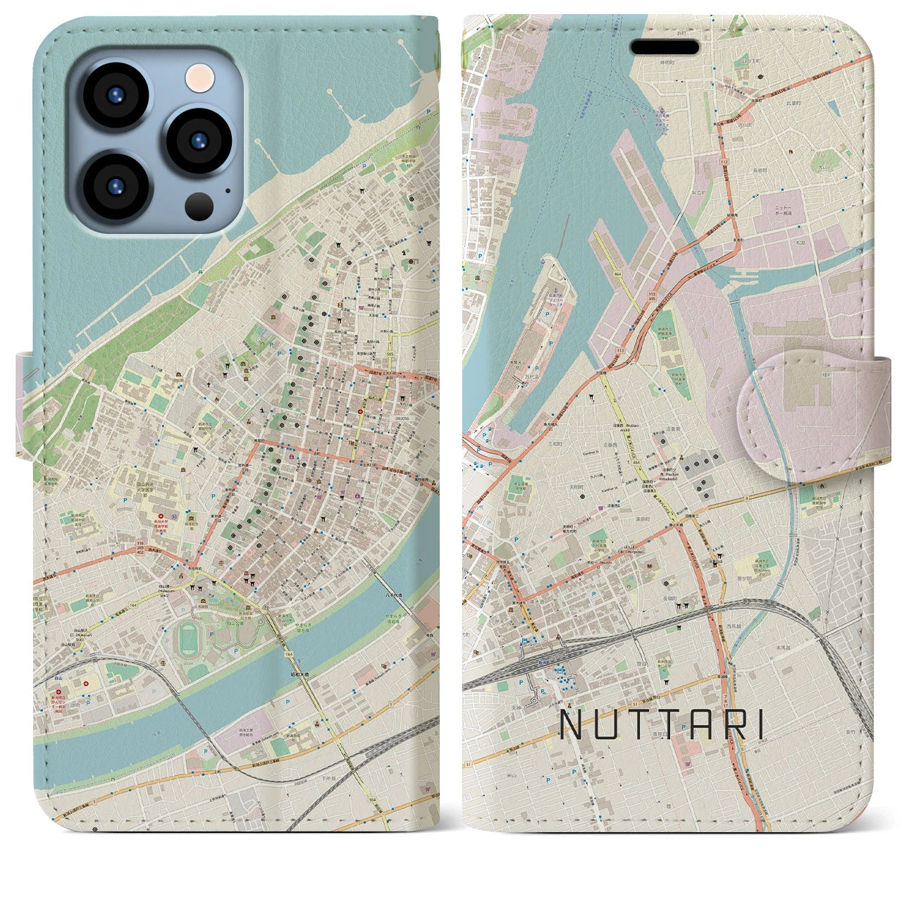 【沼垂】地図柄iPhoneケース（手帳両面タイプ・ナチュラル）iPhone 13 Pro Max 用