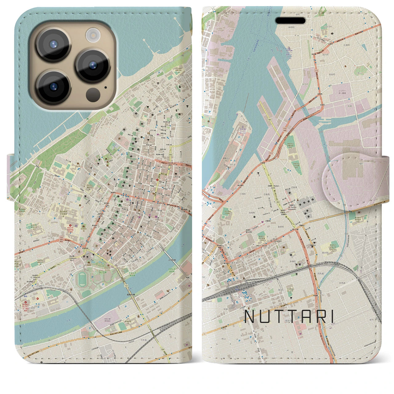【沼垂】地図柄iPhoneケース（手帳両面タイプ・ナチュラル）iPhone 14 Pro Max 用