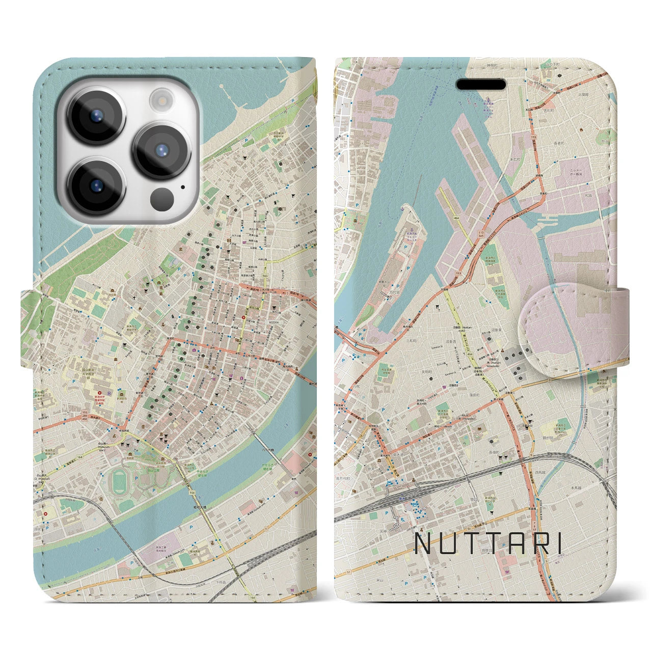 【沼垂】地図柄iPhoneケース（手帳両面タイプ・ナチュラル）iPhone 14 Pro 用