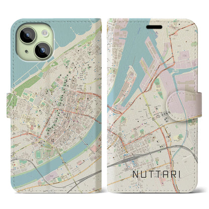 【沼垂（新潟県）】地図柄iPhoneケース（手帳タイプ）ナチュラル・iPhone 15 用