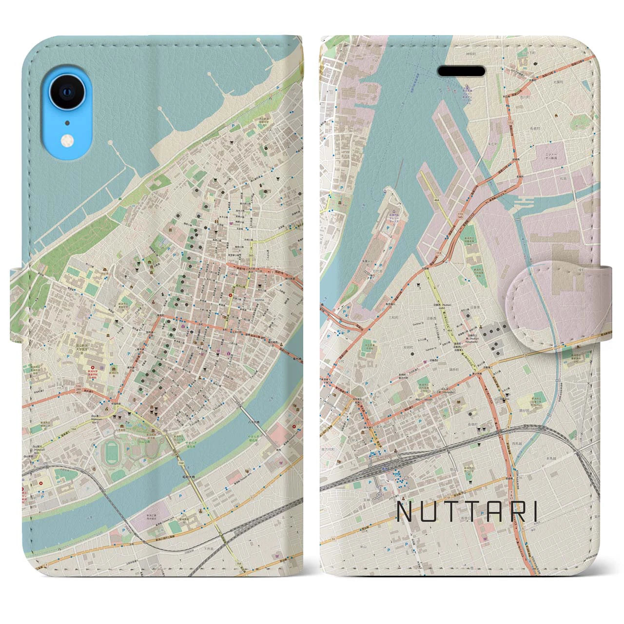 【沼垂】地図柄iPhoneケース（手帳両面タイプ・ナチュラル）iPhone XR 用