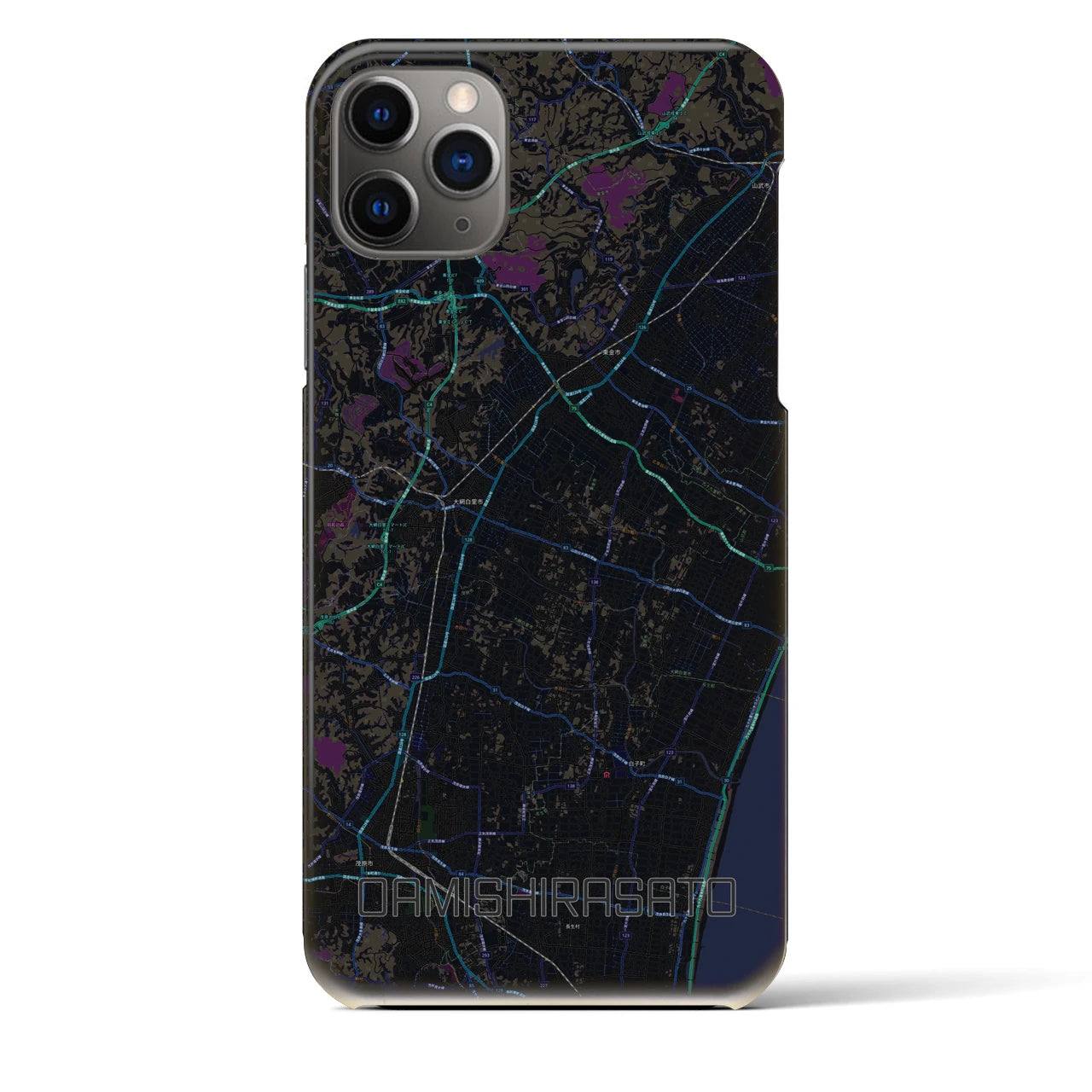 【大網白里】地図柄iPhoneケース（バックカバータイプ・ブラック）iPhone 11 Pro Max 用