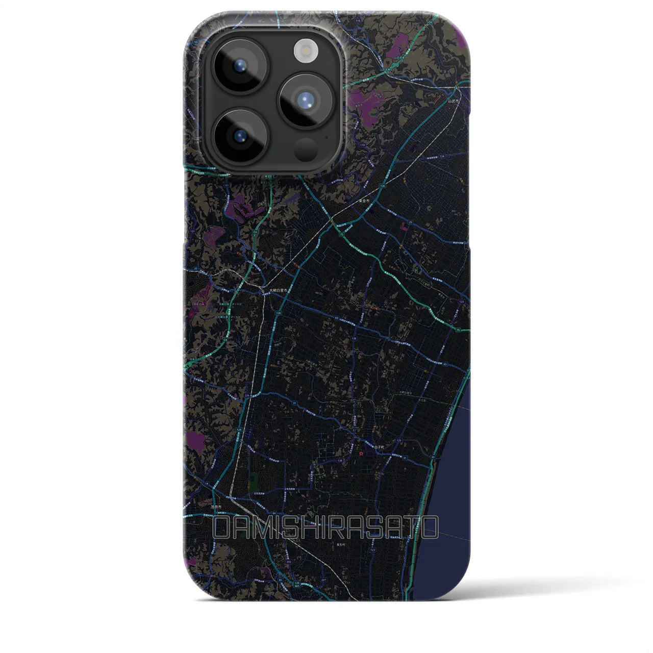 【大網白里】地図柄iPhoneケース（バックカバータイプ・ブラック）iPhone 15 Pro Max 用