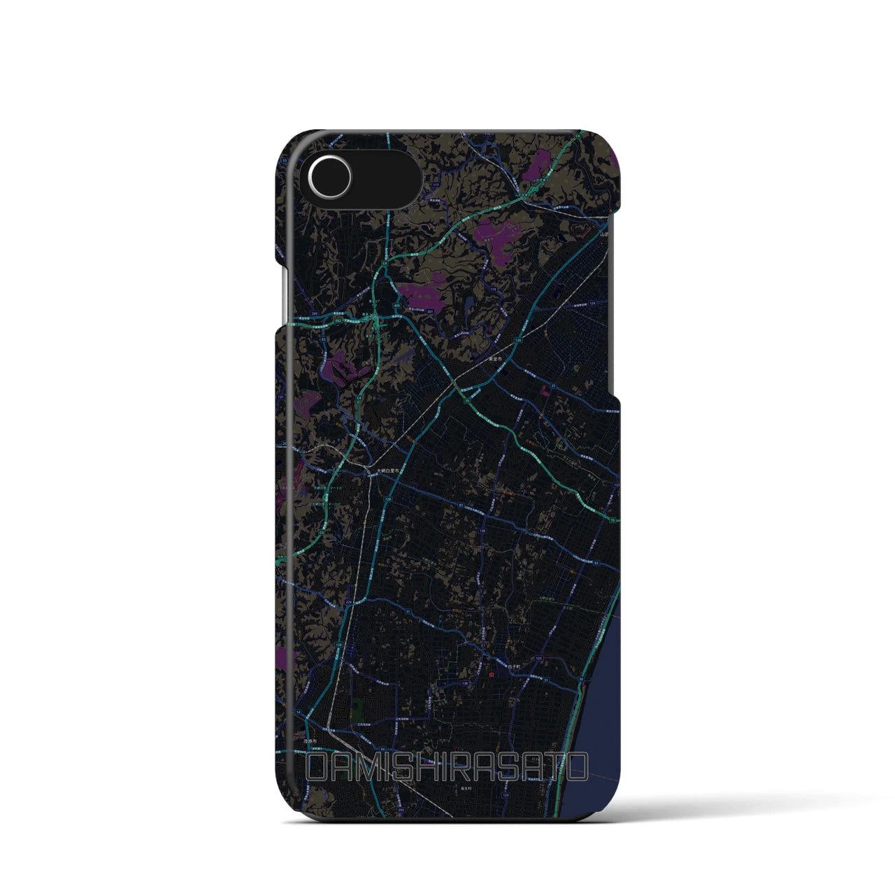 【大網白里】地図柄iPhoneケース（バックカバータイプ・ブラック）iPhone SE（第3 / 第2世代） / 8 / 7 / 6s / 6 用