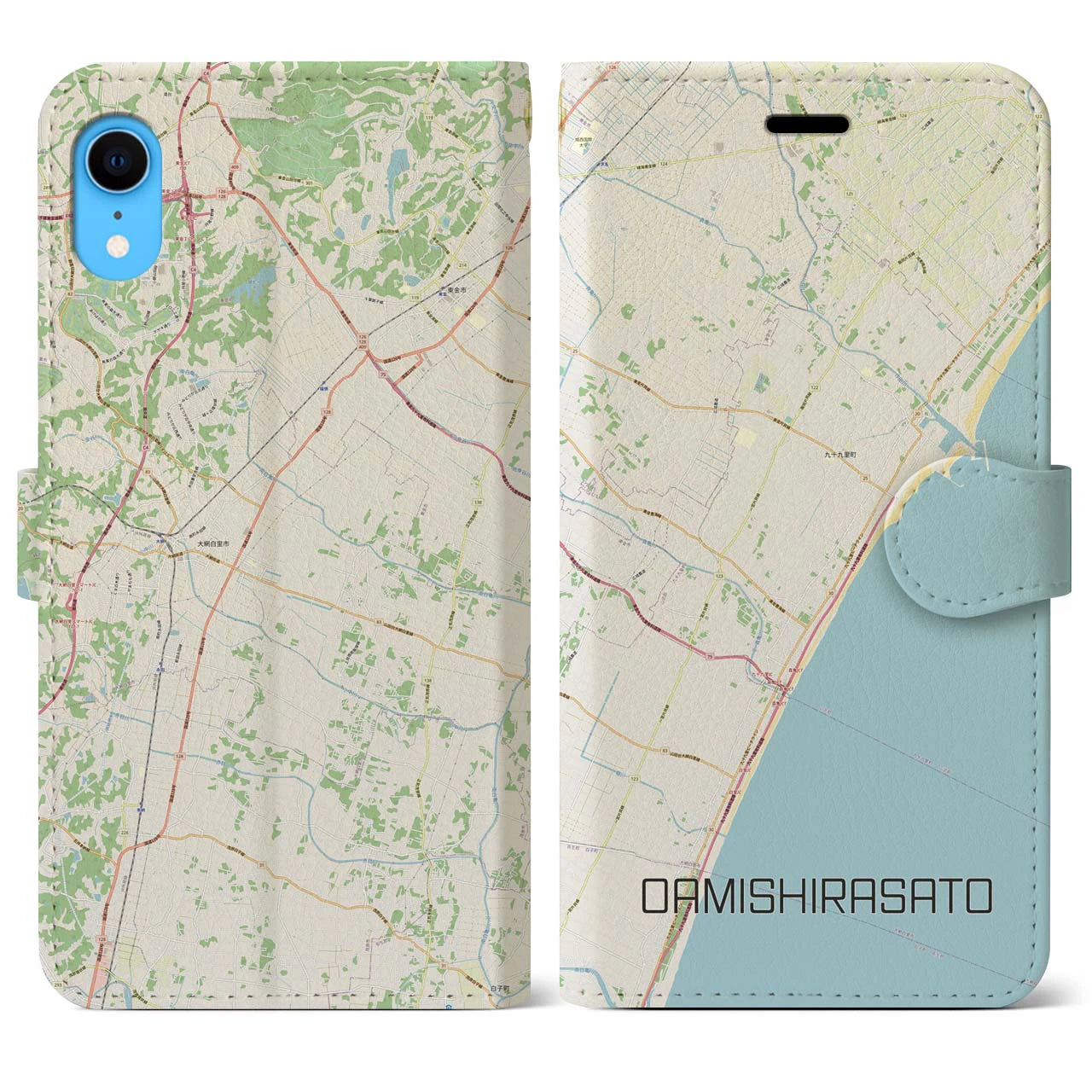 【大網白里】地図柄iPhoneケース（手帳両面タイプ・ナチュラル）iPhone XR 用